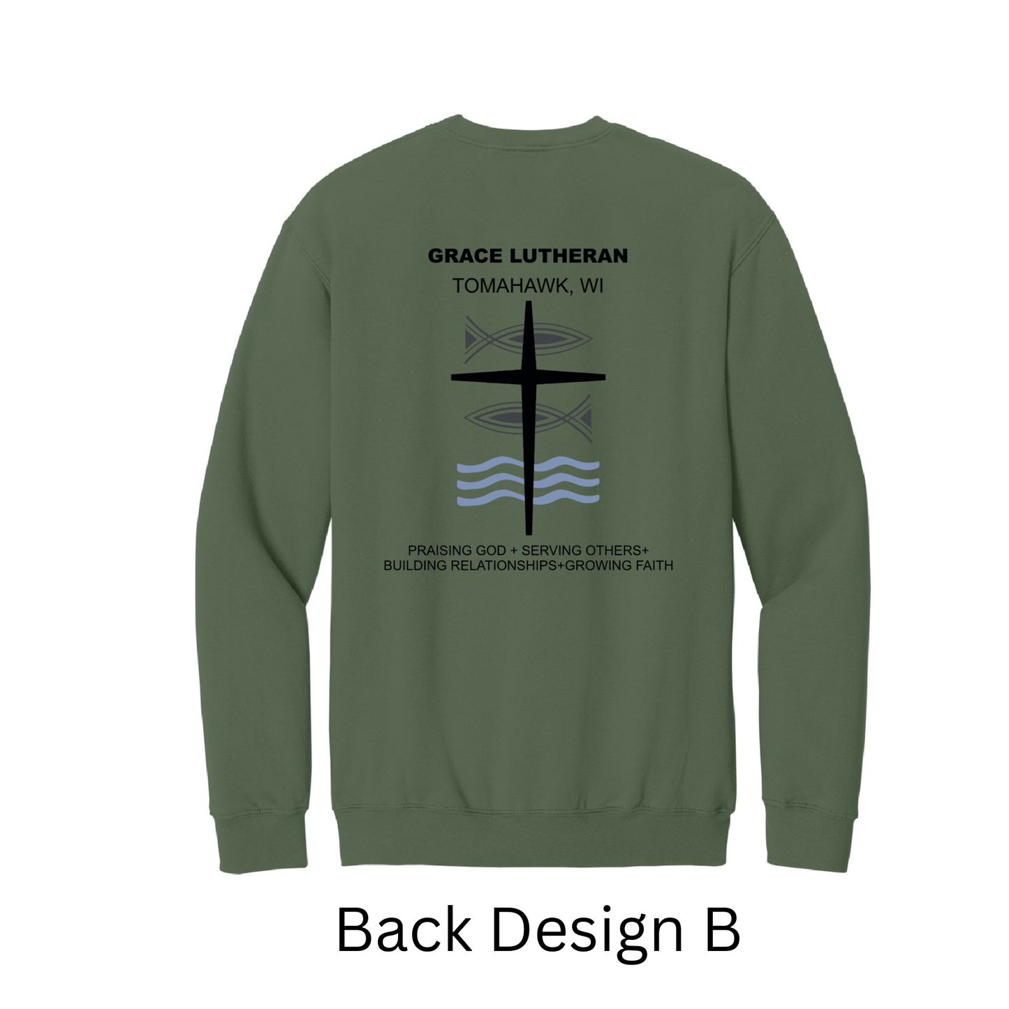 Military Green Grace Lutheran Crewneck