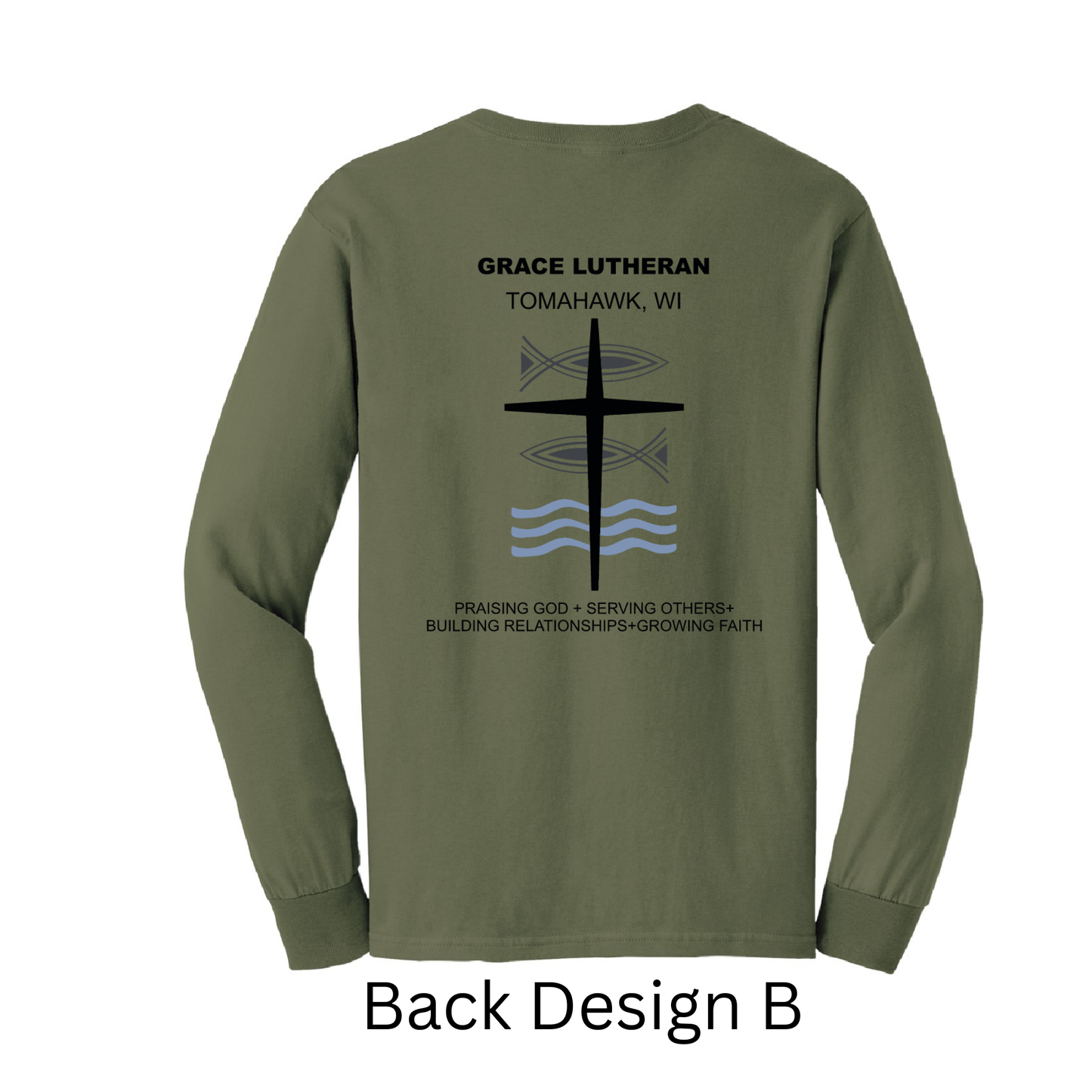 Military Green Grace Lutheran Long Sleeve T-Shirt