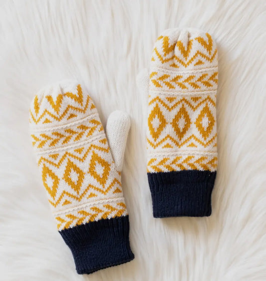 Navy and Mustard Knit Mittens