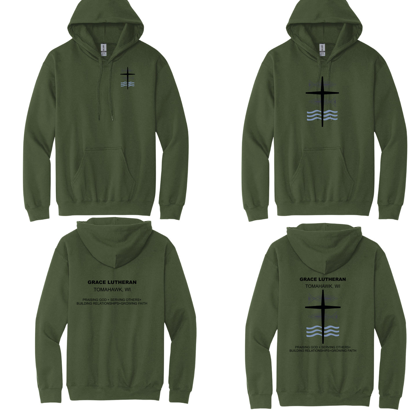 Military Green Grace Lutheran Hoodie