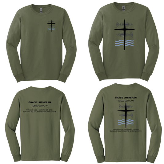Military Green Grace Lutheran Long Sleeve T-Shirt