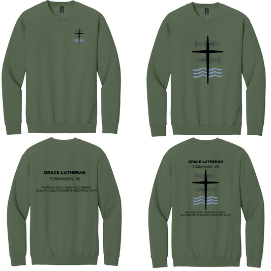 Military Green Grace Lutheran Crewneck