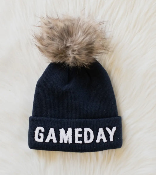 Navy Game Day Knit Pom Pom Beanie