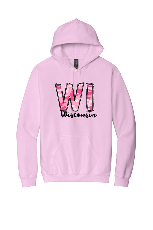 Youth Pink Camo WI Hooded Sweatshirt