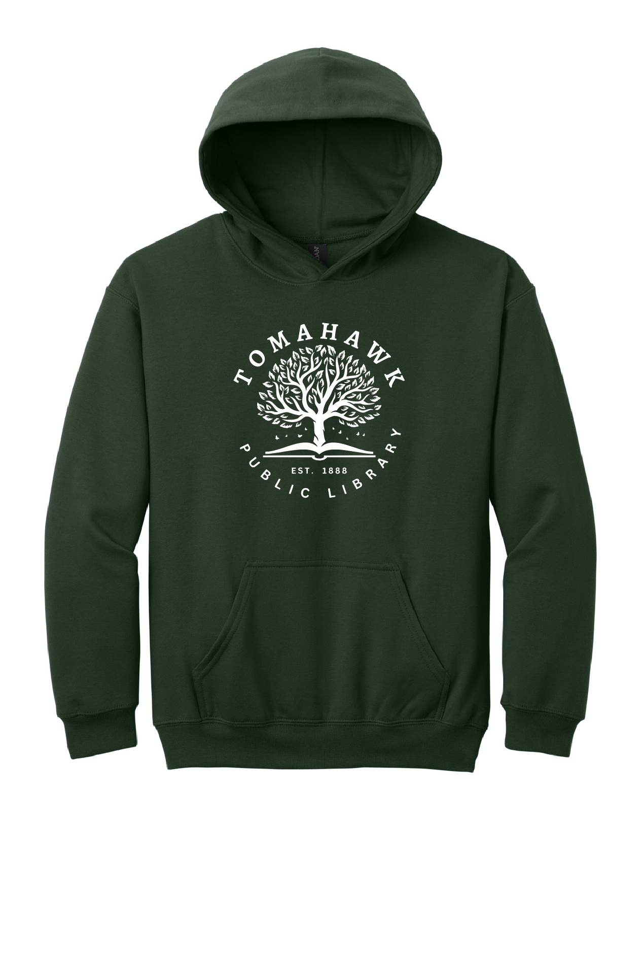 Forest Green Youth Hooded Sweatshirt Tomahawk Public Library
